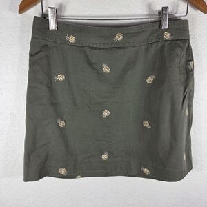 Tahiti Reef Club Denim Olive Green Pineapple Pattern Mini Skirt Size 8 Zip Back